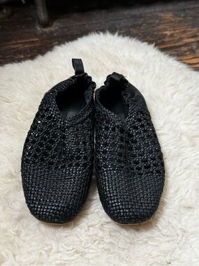 Ulla Johnson Black Woven Leather Slip-On Flats